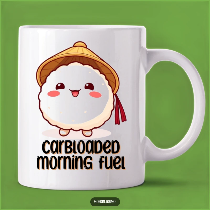 Funny Rice Ball Mug: Cheerful Japanese Hat Character - Perfect Funny Gift Idea