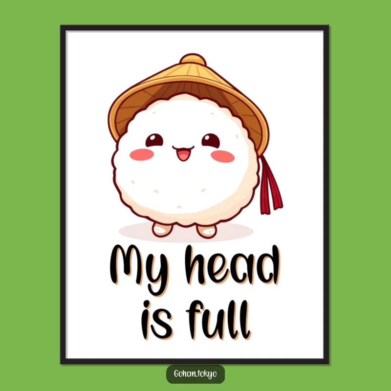 Funny Rice Ball Digital Art: Cheerful Japanese Hat Character - Instant Funny Gift Print