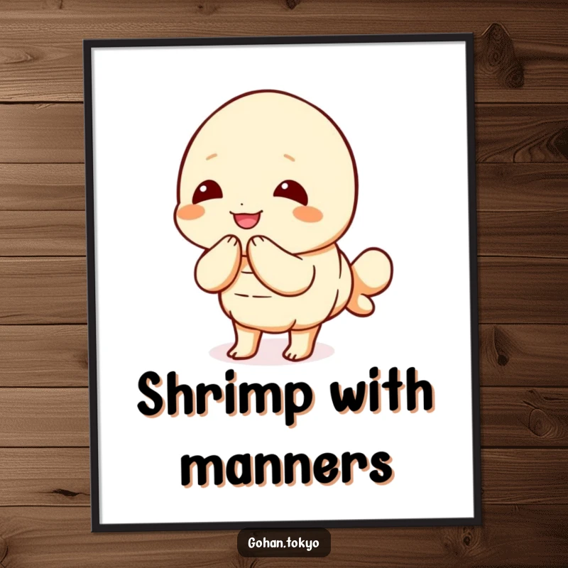 Funny Tempura Shrimp Poster of a joyful character bowing politely, adding a welcoming and friendly artistic touch.