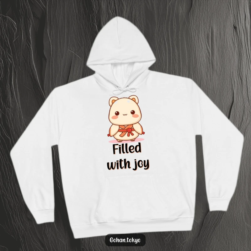 Funny Dumpling Hoodie with a playful character wearing a decorative kimono sash, offering warmth and whimsical style.