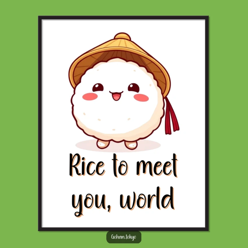 Funny Free Printable Wall Art: Cheerful Rice Ball Hat Character, Downloadable Decor
