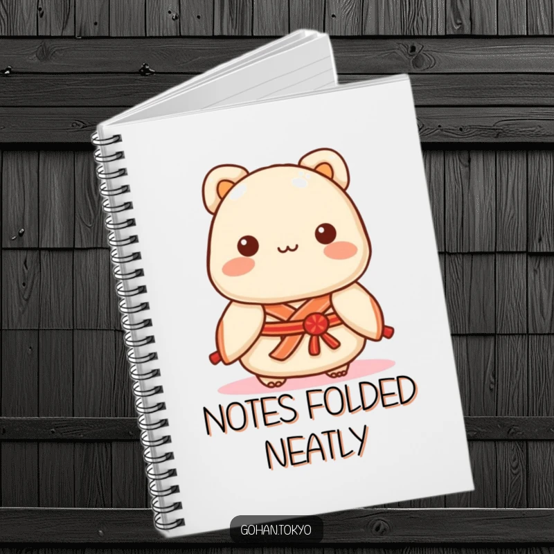 Funny Dumpling Notebook with a playful character in a decorative kimono sash, perfect for journaling and creative writing.